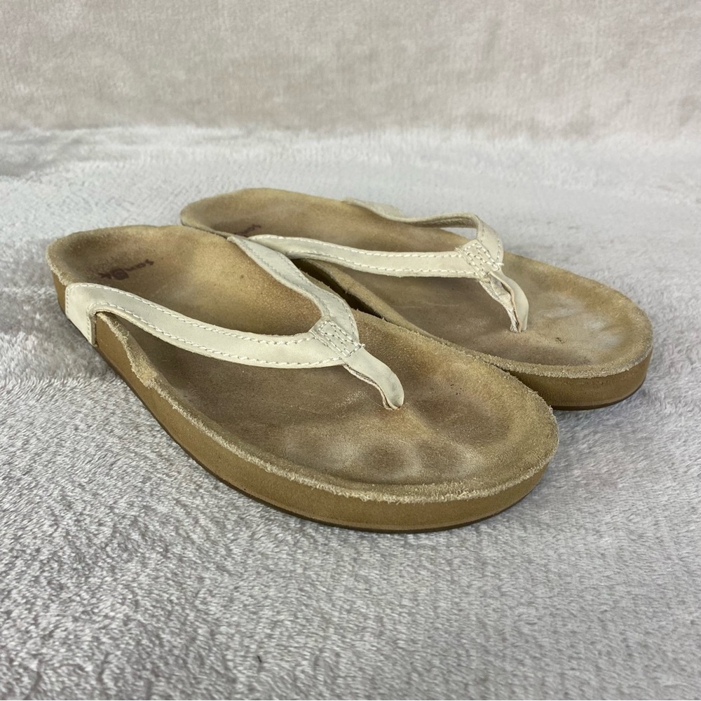 Sanuk She Loungy Womens Flip Flops Sandals Size 9 Tan Brown Leather Beach Thong